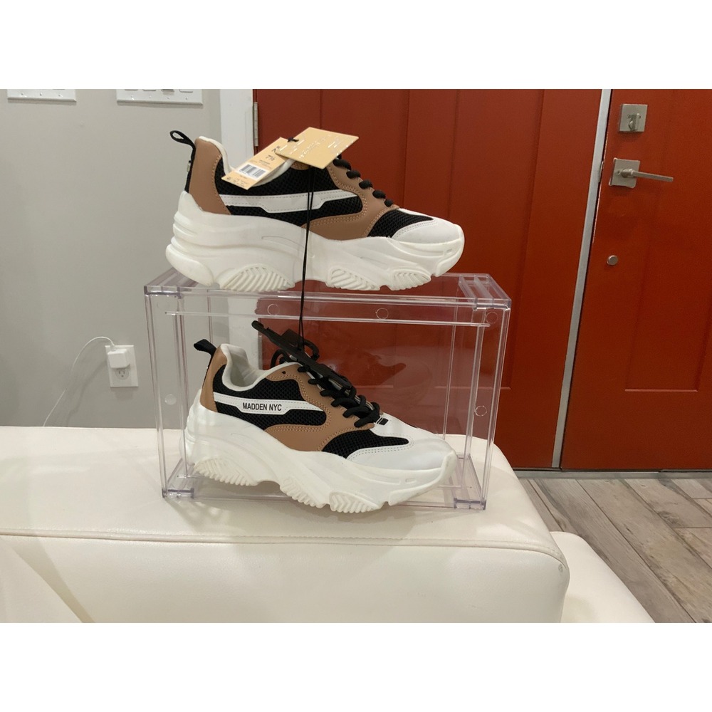 Madden NYC Womens Chunky Platform Sneakers White Black Tan WMMN23AM612 Size 7.5